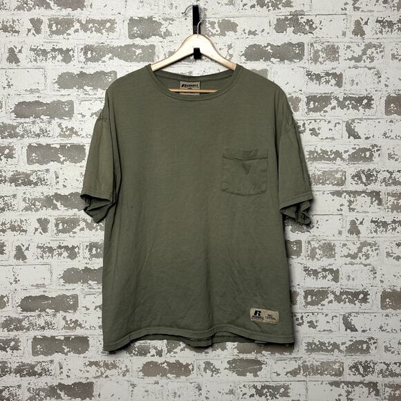 Russell Pro Cotton Pocket Tee Size Large Earth Tone Faded - Picture 2 of 8